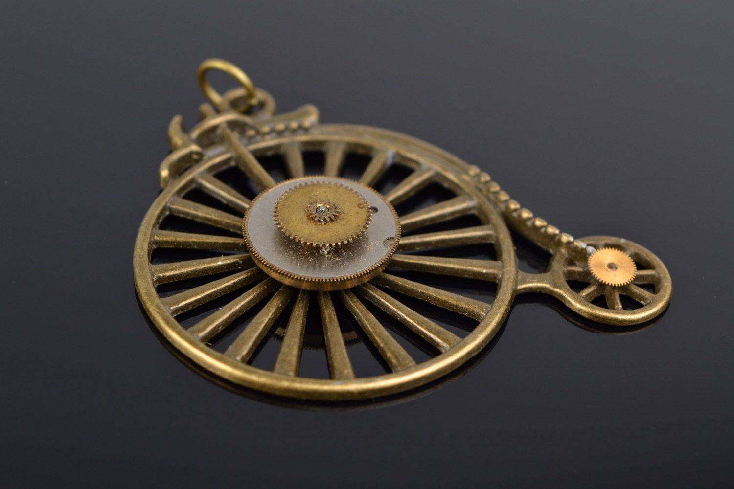 Handmade designer large metal neck pendant in steampunk style for women photo 1