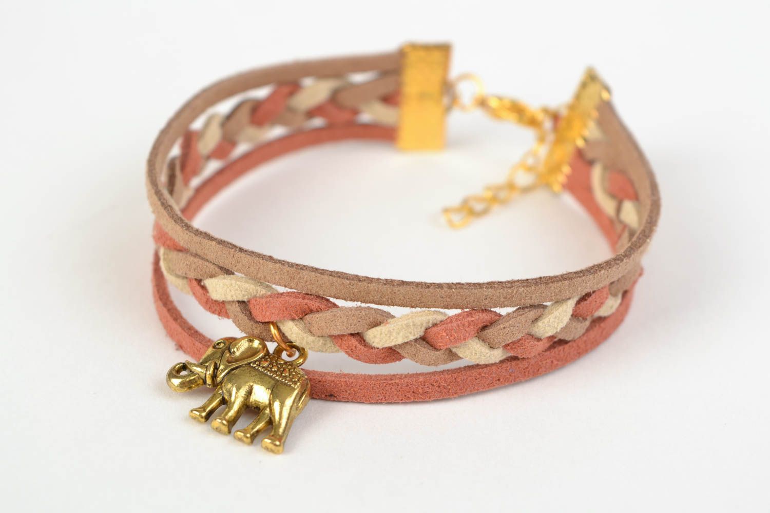 Handmade suede bracelet with charm Elephant designer woven accessory photo 3