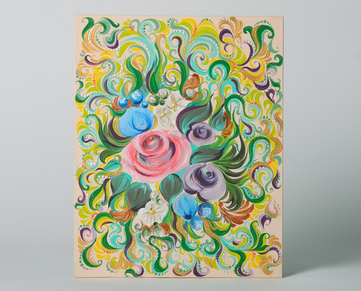 Schönes künstlerisches buntes Gemälde mit Acrylfarben Blumen Handarbeit  foto 1