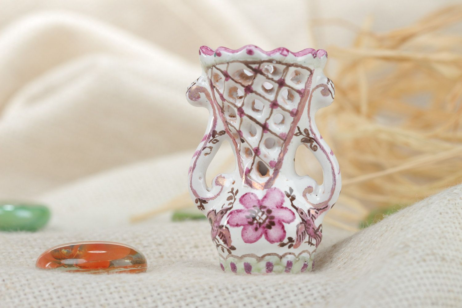 Handmade decorative ceramic miniature vase figurine with painting photo 1