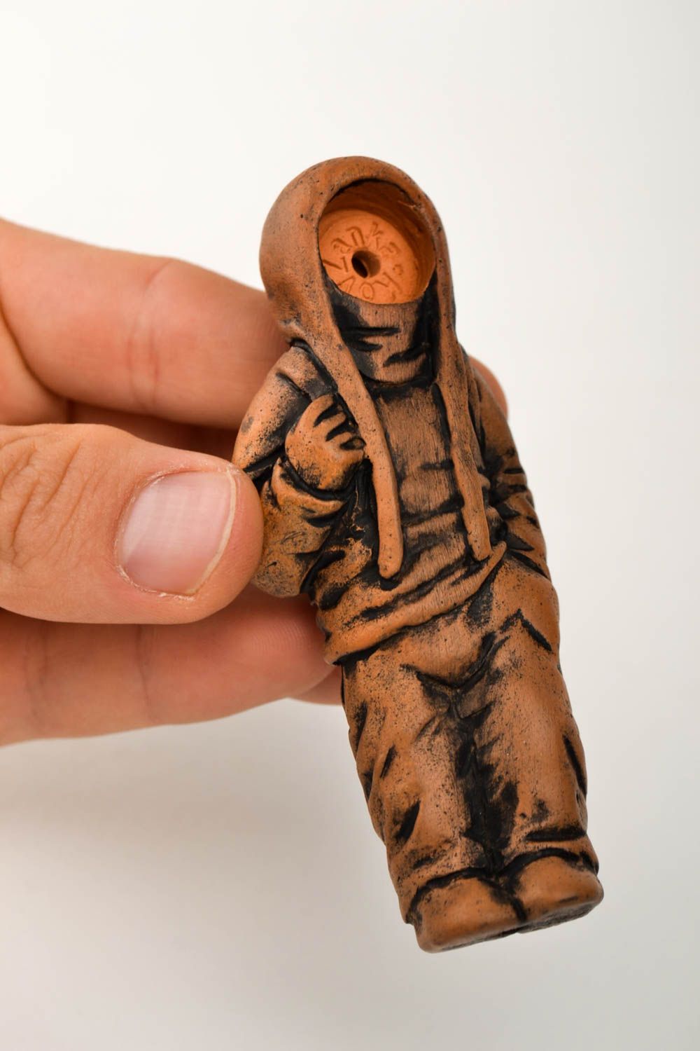 Pipa de barro artesanal de arcilla accesorio para fumador regalo para hombre foto 2