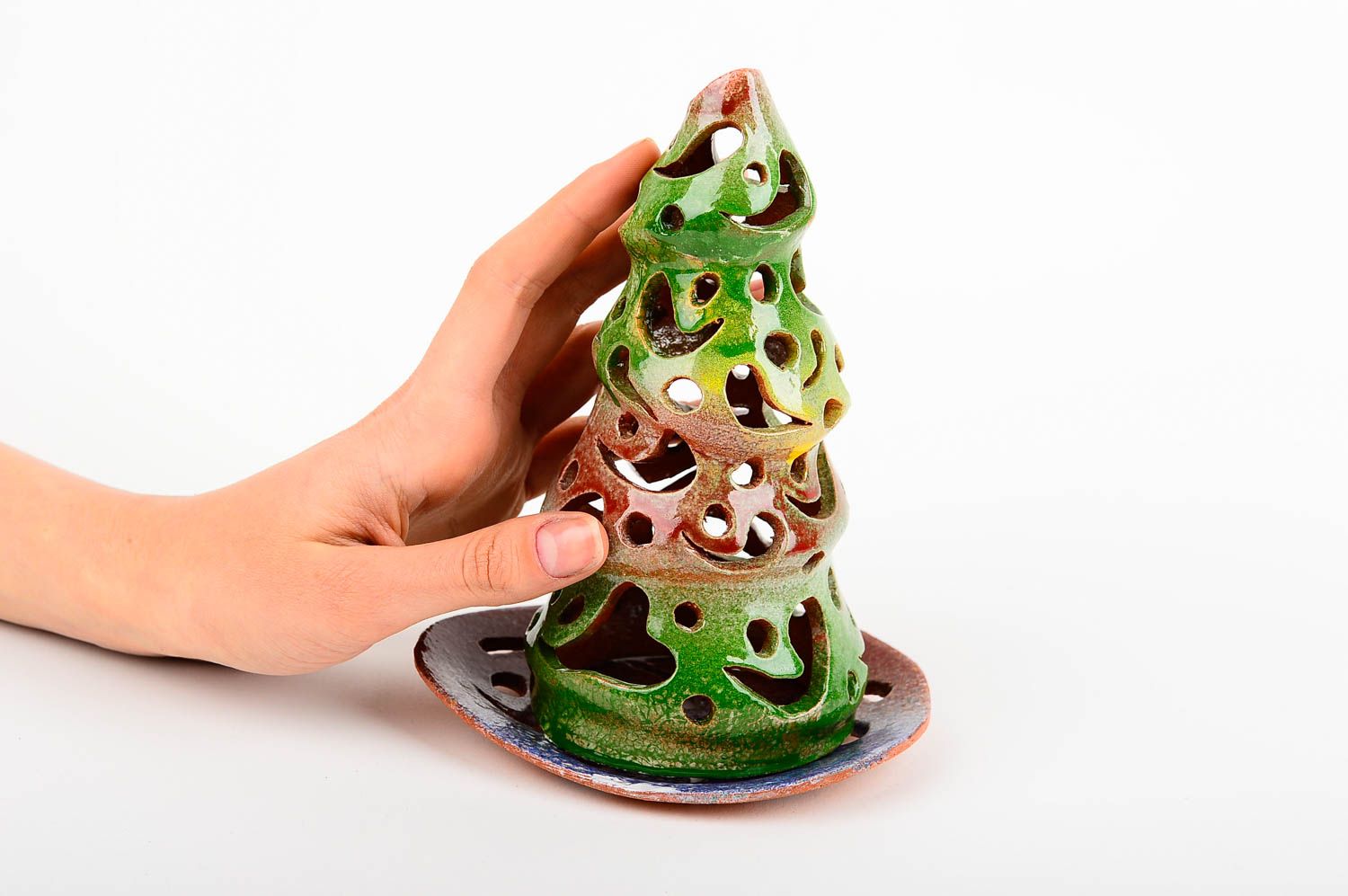 Ceramic candle holder for tea light in the shape of Christmas tree 6,3 inches, 0,44 lb photo 2