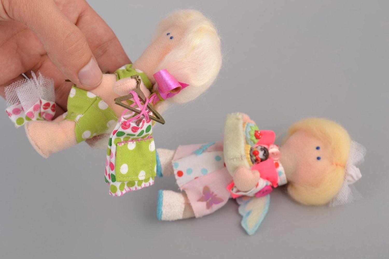 Set of 2 handmade collectible felt soft dolls for interior decor photo 5