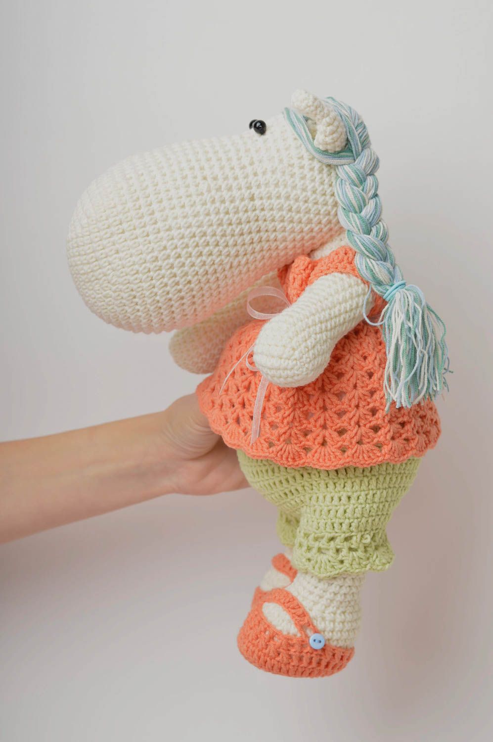 Peluche hippopotame Jouet fait main tricoté fils acryliques Cadeau pour fille photo 4