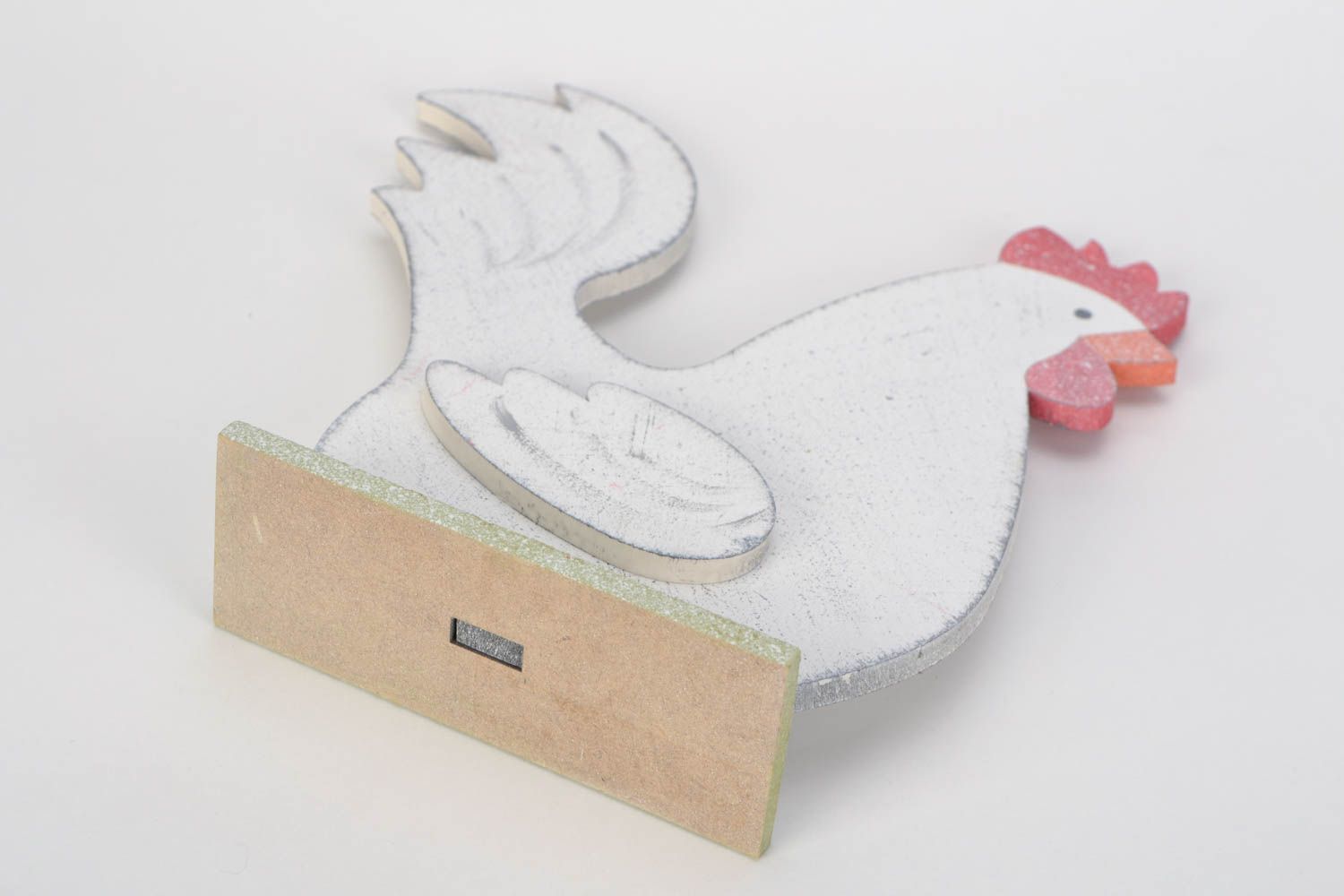 Handmade interior plywood toy in the shape of white cockerel table decoration photo 4