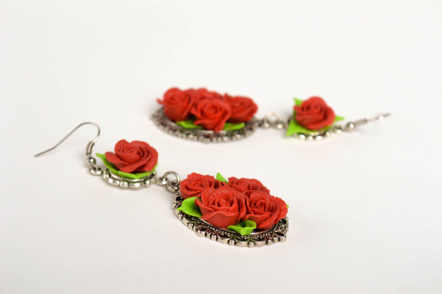 Pendientes originales con rosas rojas bisuteria artesanal regalo para mujer foto 2