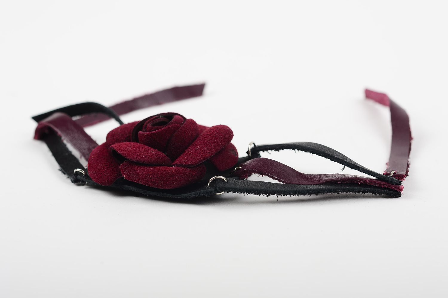 Bracelet cuir Bijou fait main avec rose bordeaux Accessoires femme cadeau photo 5