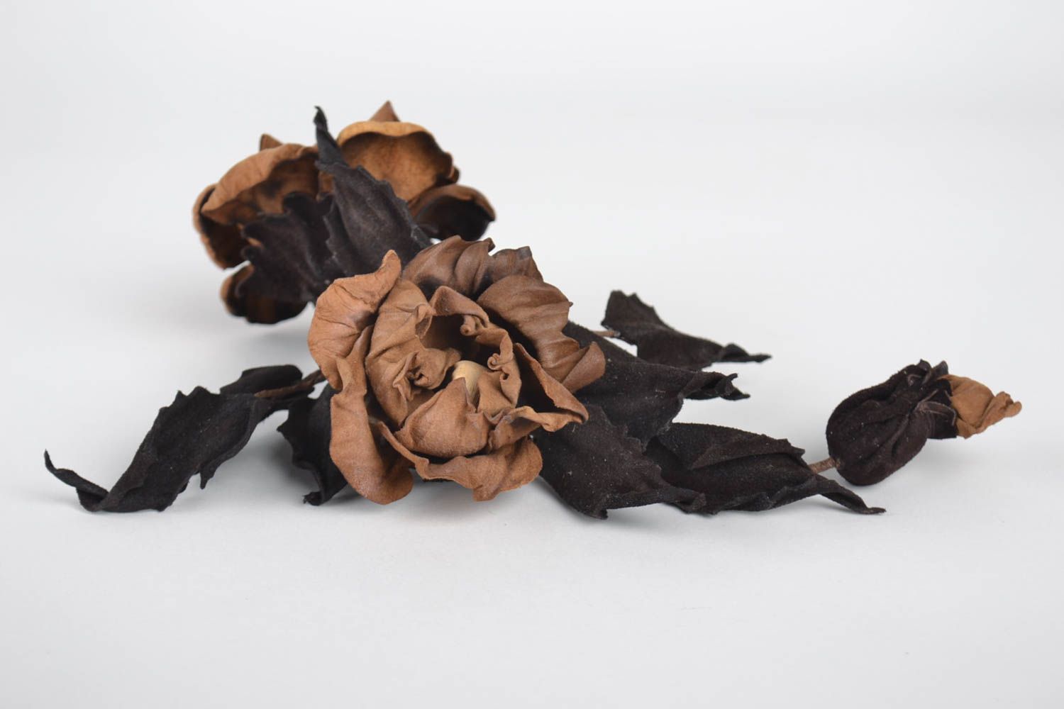 Broche fleur Bijou fantaisie Accessoire femme en cuir naturel marron cadeau photo 2