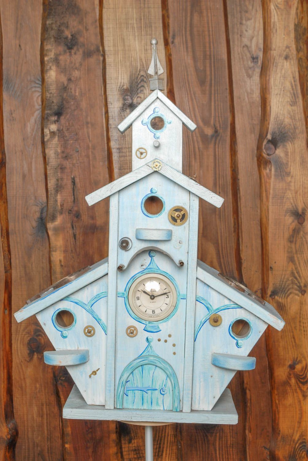 Maisonnette pour oiseaux en bois faite main originale bleue Château d'hiver photo 3