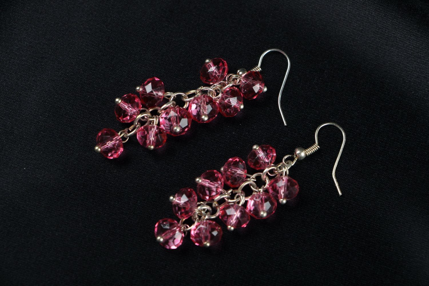 Long crystal earrings Pink bunches photo 1