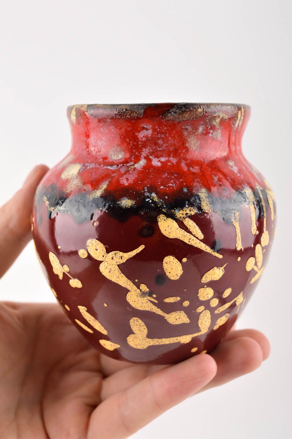 Vase argile Déco maison fait main en rouge et marron design Cadeau original photo 5