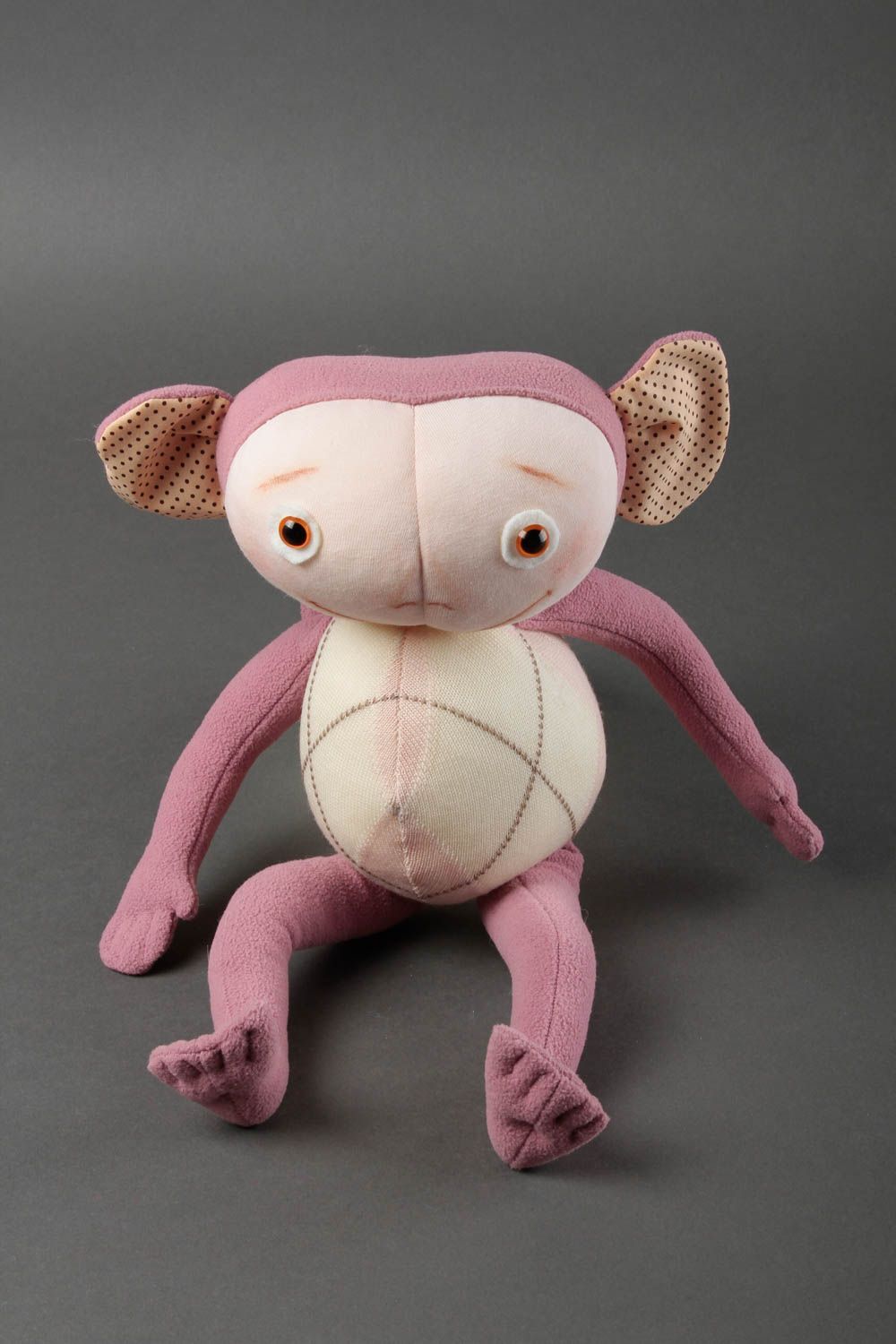 Peluche singe rose faite main Jouet en tissu original Cadeau pour enfant photo 3