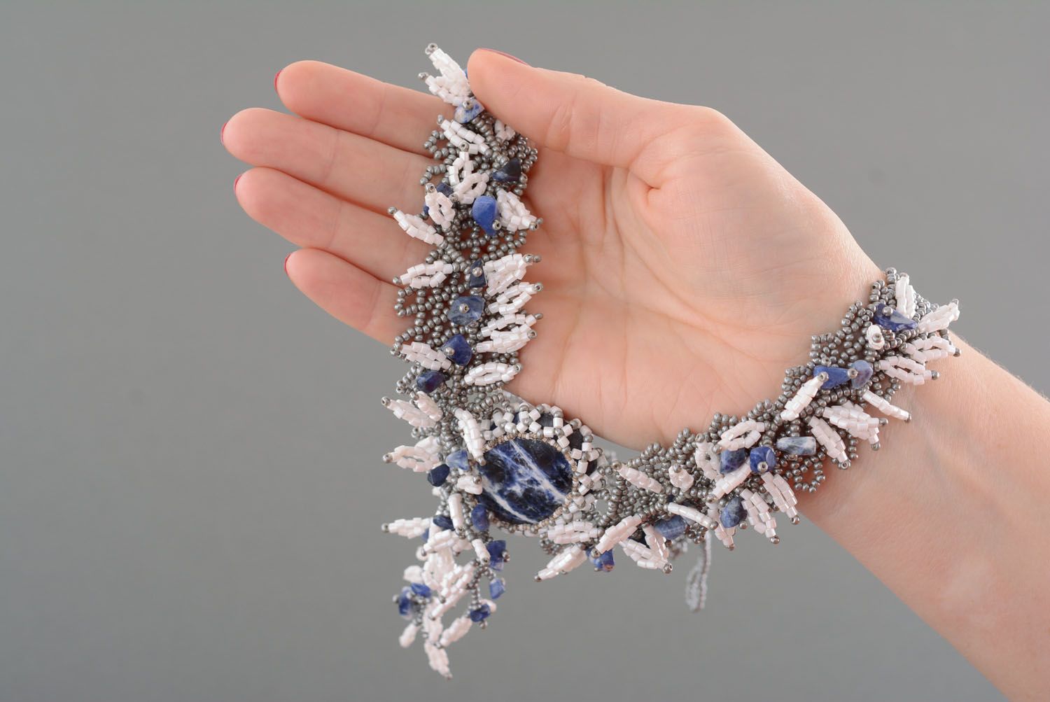 Beaded necklace with lapis lazuli stone photo 5