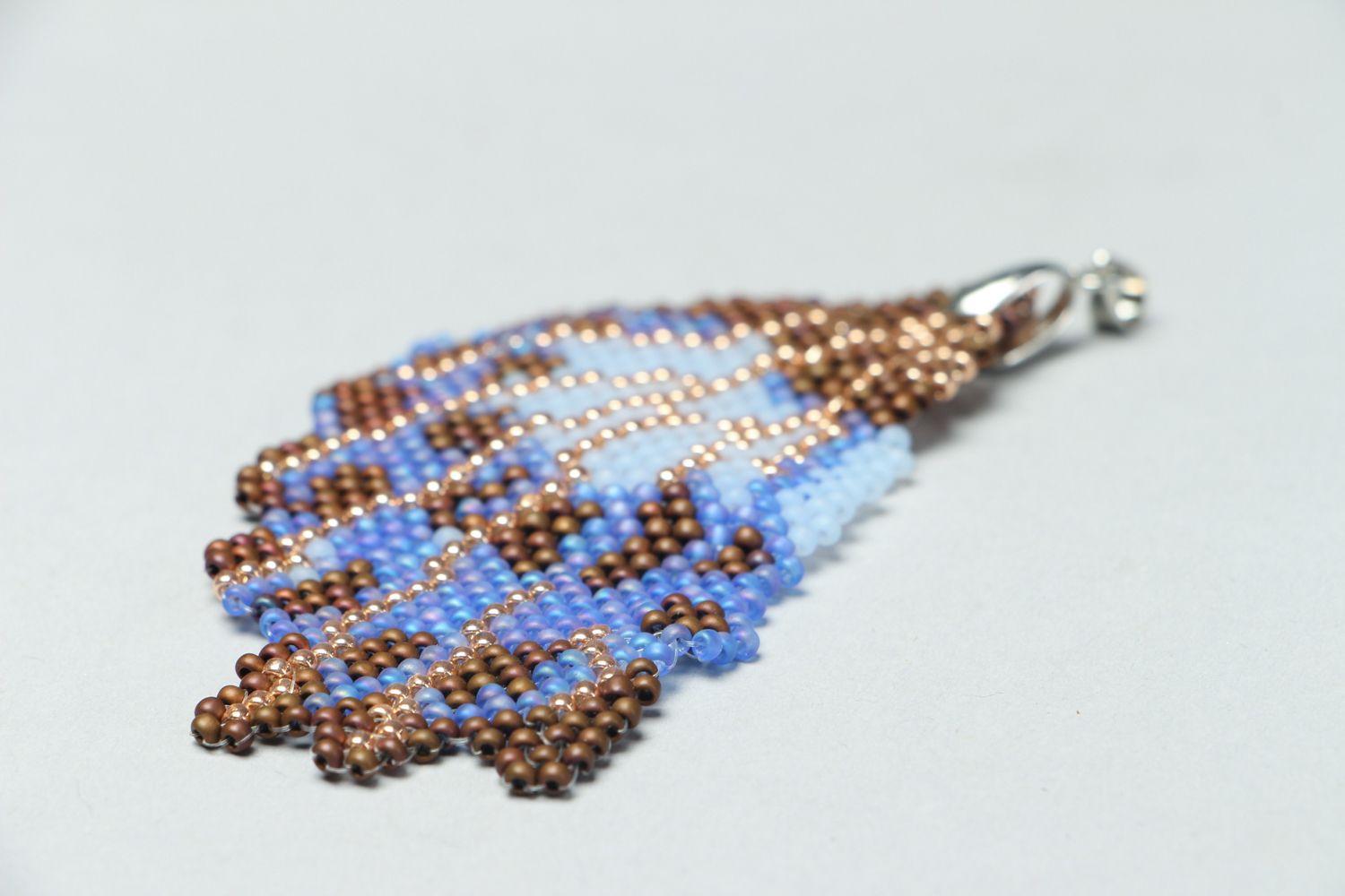 Handmade beaded pendant in the shape of butterfly wing photo 2