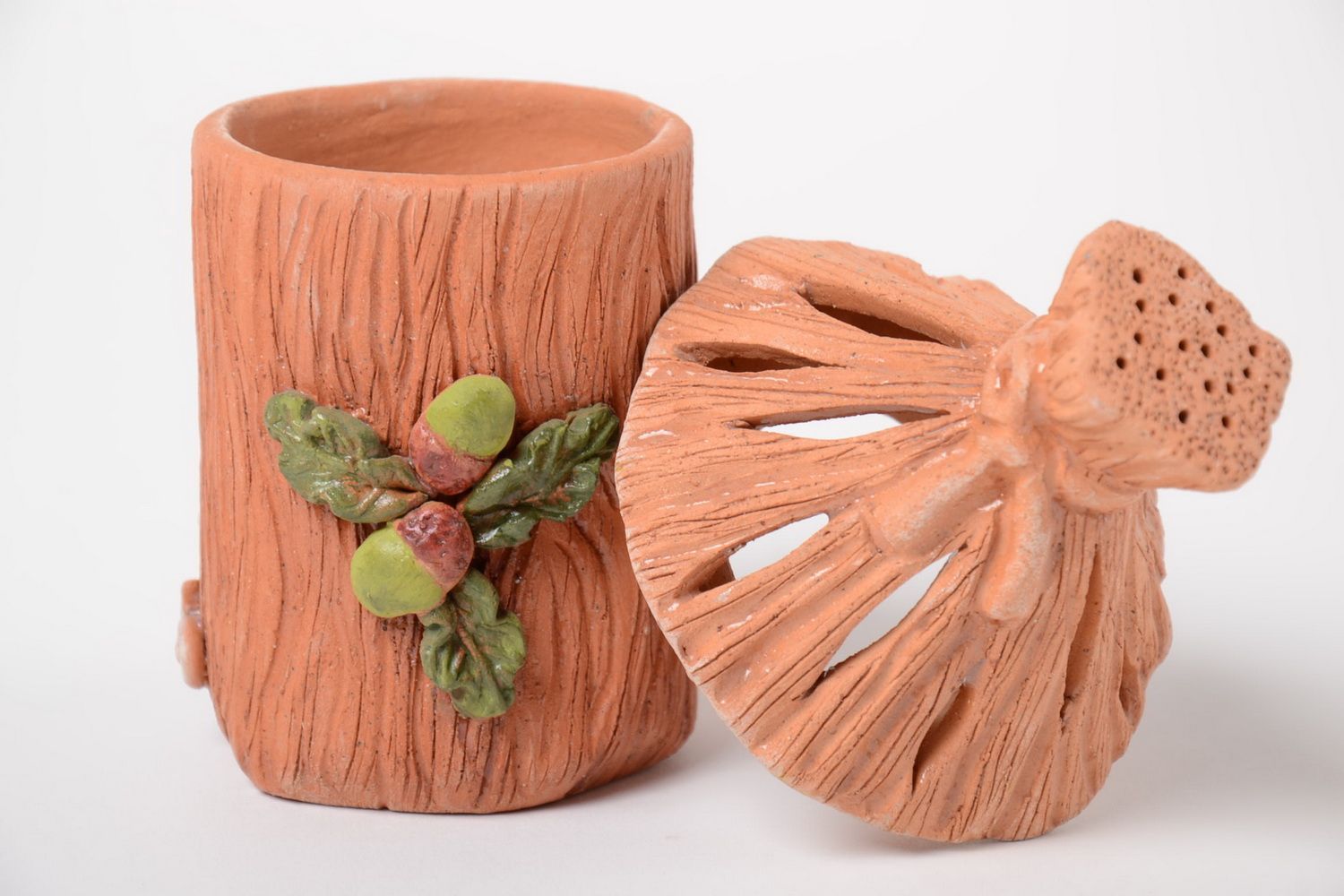 Bemalte schöne originelle handmade Bonbon Vase mit Deckel aus Naturton foto 4