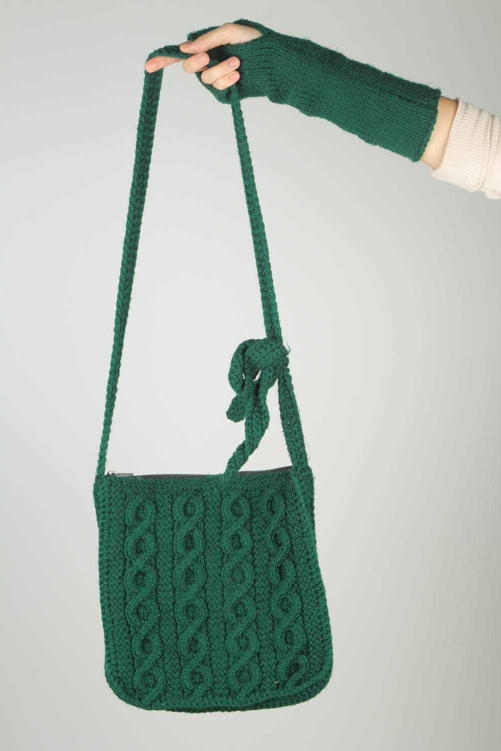 Mala de malha com mitenes de fios de lã acessórios femininos quentes tricotados  foto 3