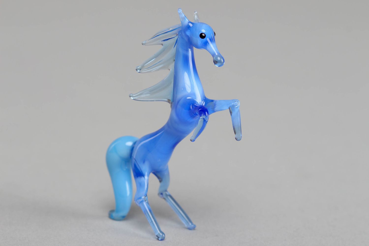Figurine en verre au chalumeau Cheval bleu photo 1