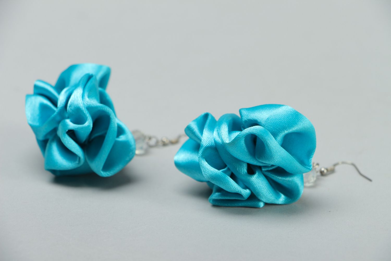 Blue satin ribbon earrings photo 2