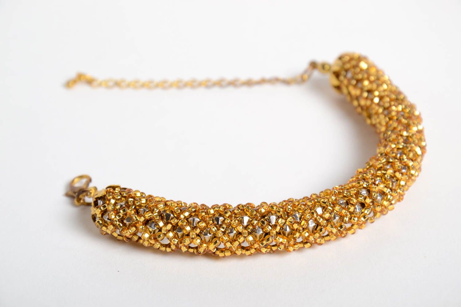 Bracelet femme fait main Bijou fantaisie doré en perles de rocaille Cadeau femme photo 4