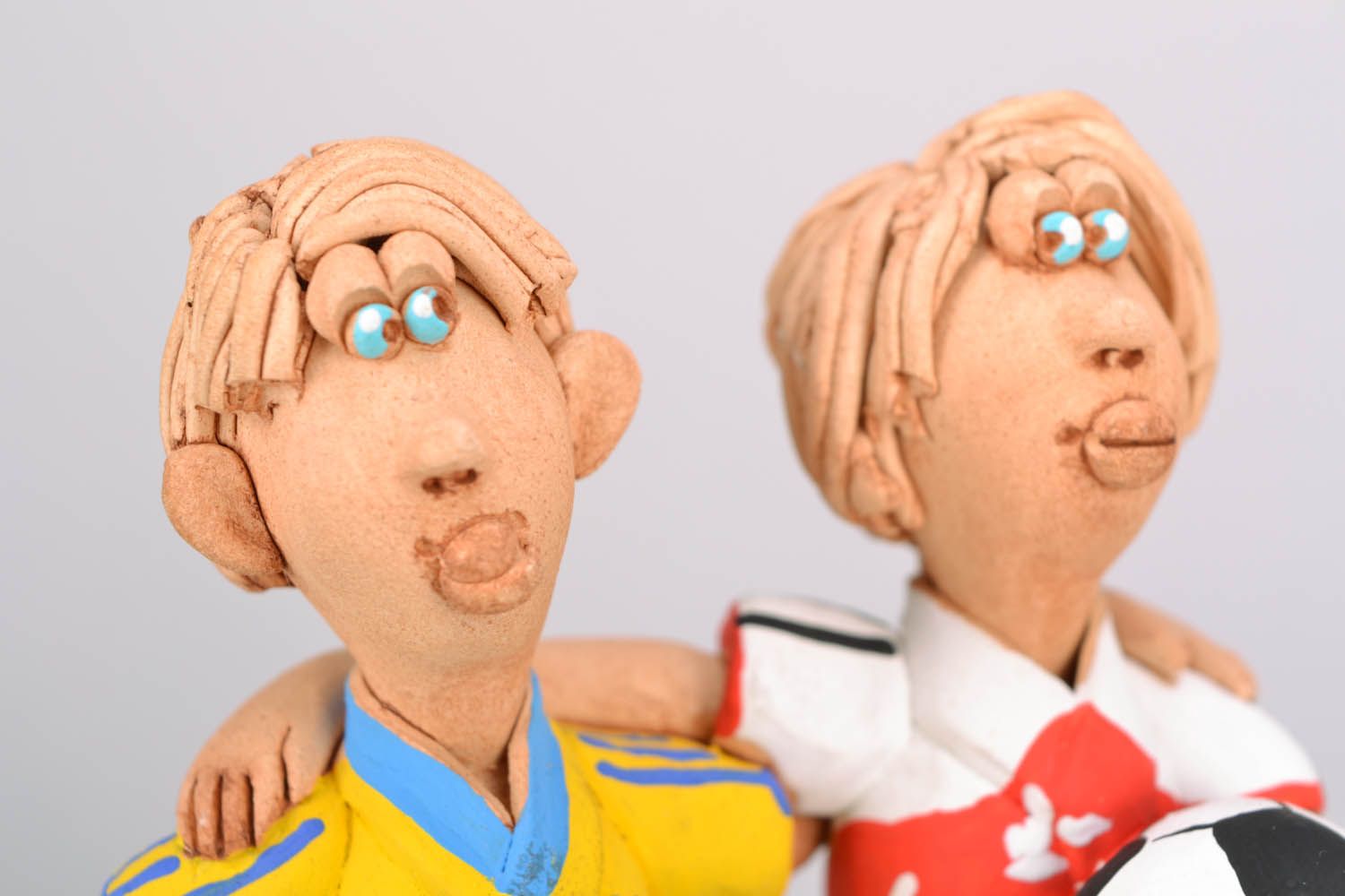 Unusual handmade statuette Two Football Players photo 4