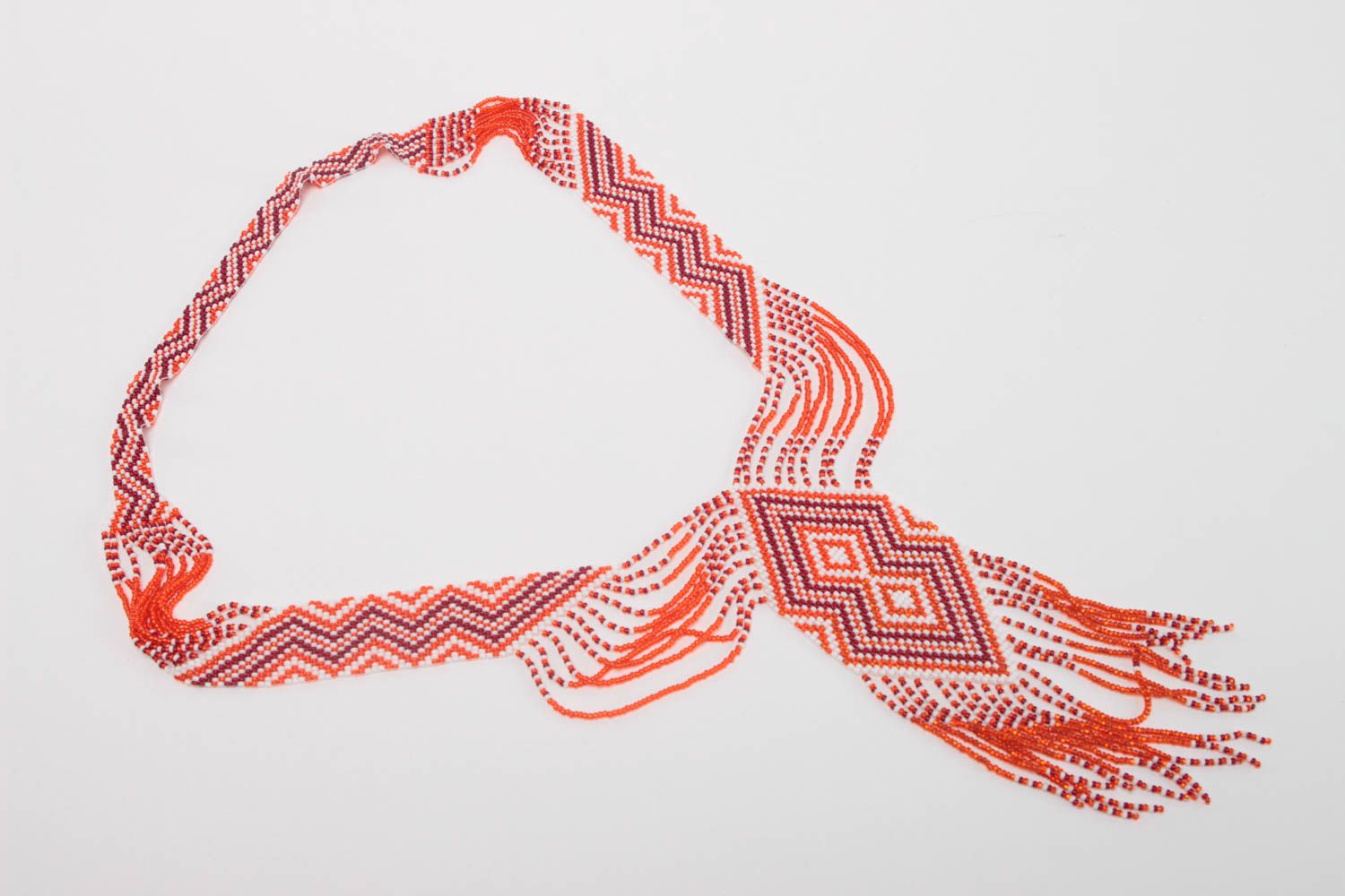 Колье из бисера ручной работы в этническом стиле гердан красный красивый фото 2
