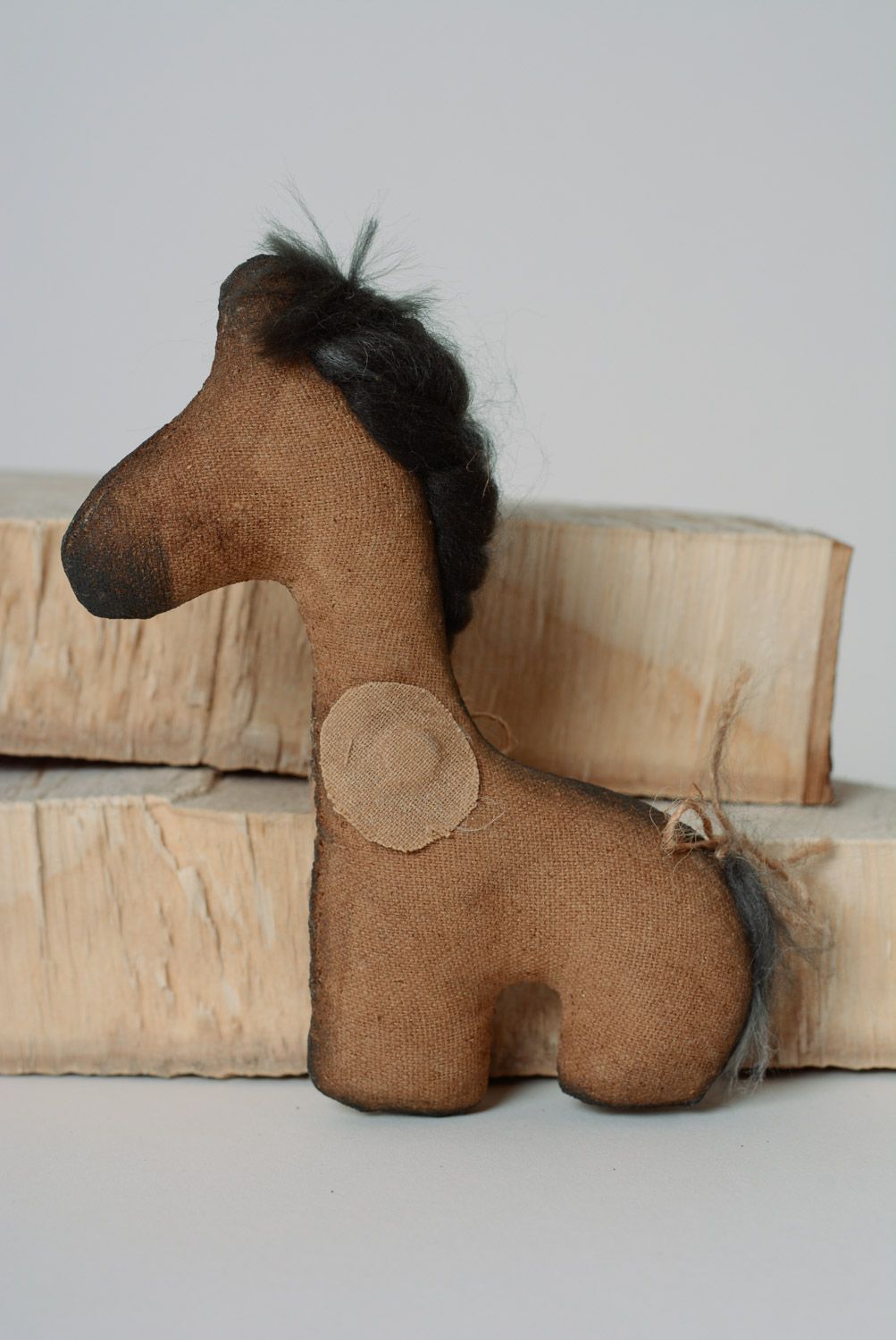 Funny handmade soft toy fridge magnet painted and soaked with coffee brew Horse photo 4