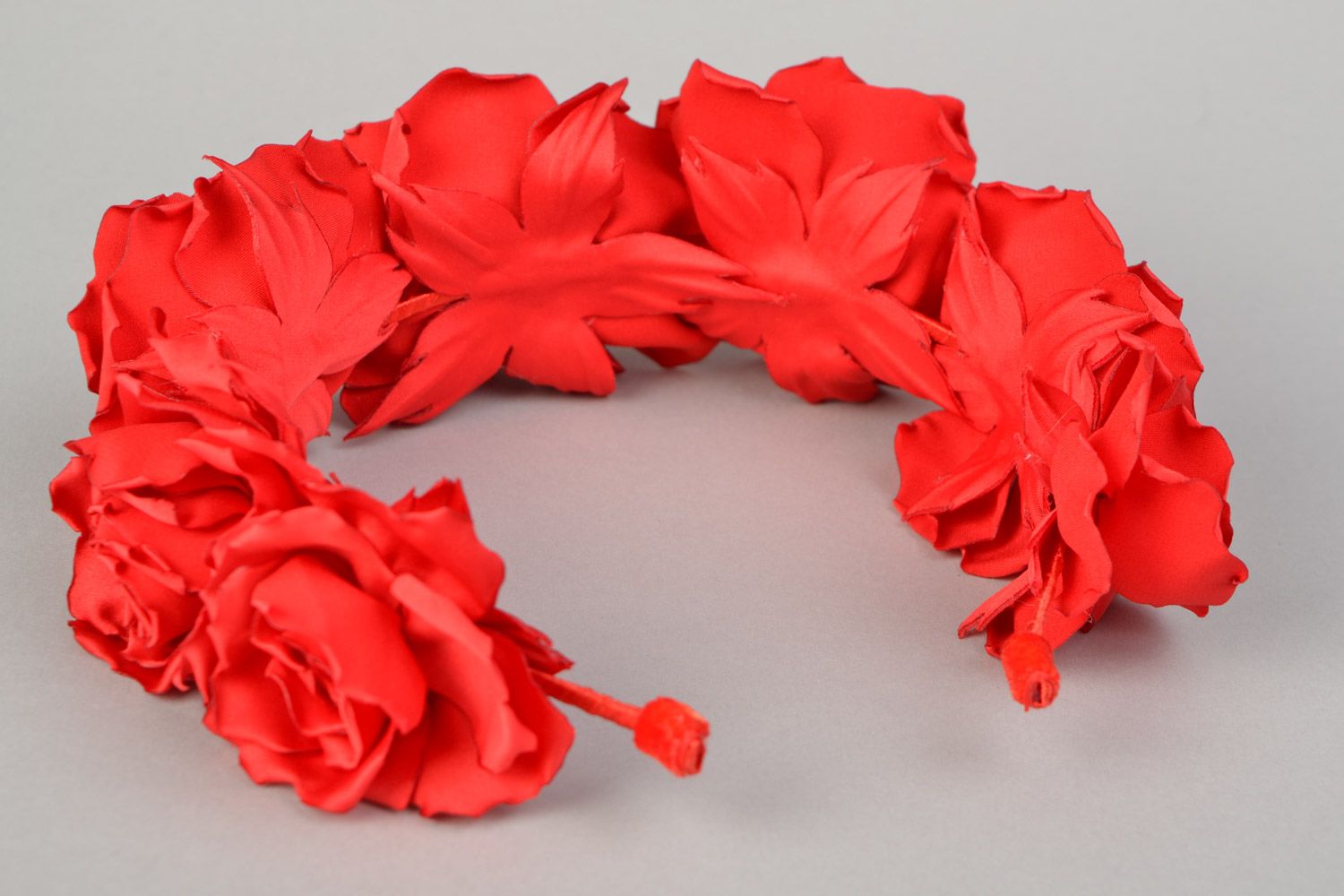 Handmade beautiful silk and satin flower headband with red roses photo 5