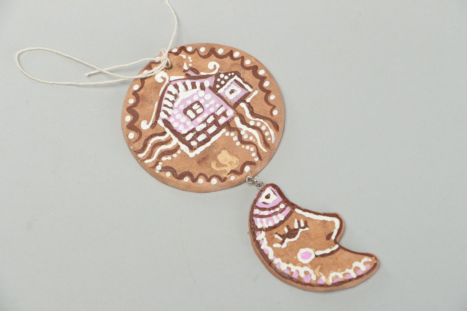 Handmade decorative interior pendant gingerbread cookie with cord photo 1