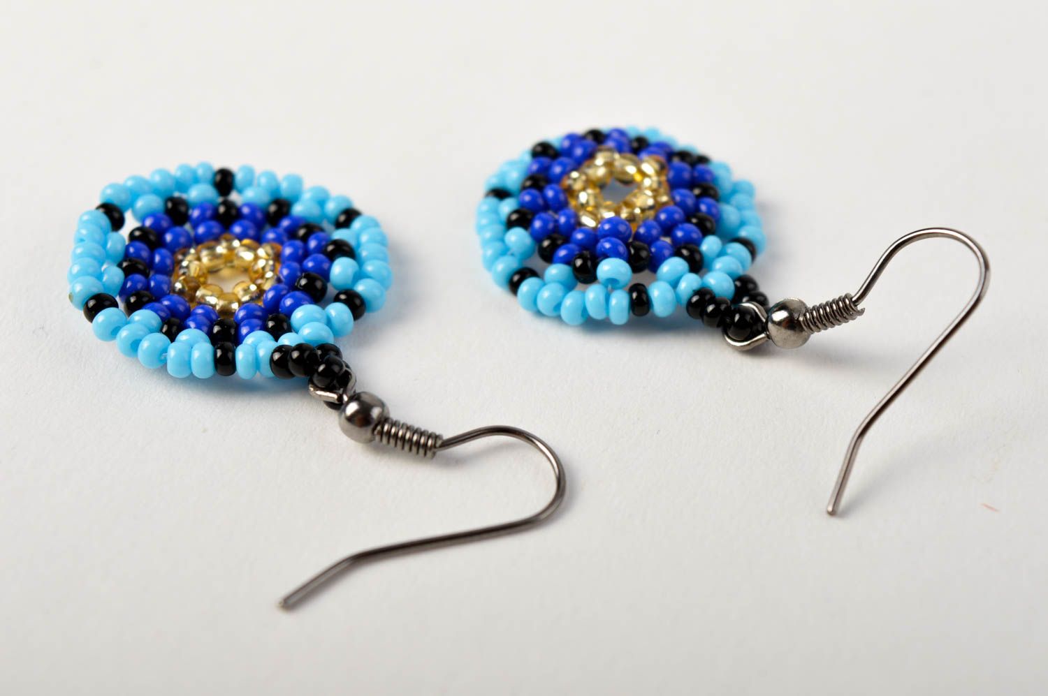 Handmade unusual earrings beaded round earrings blue accessory gift for her photo 3