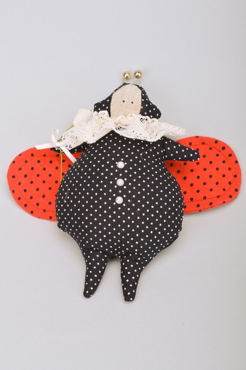 Handmade designer soft toy sewn of cotton Ladybug for interior and children photo 2