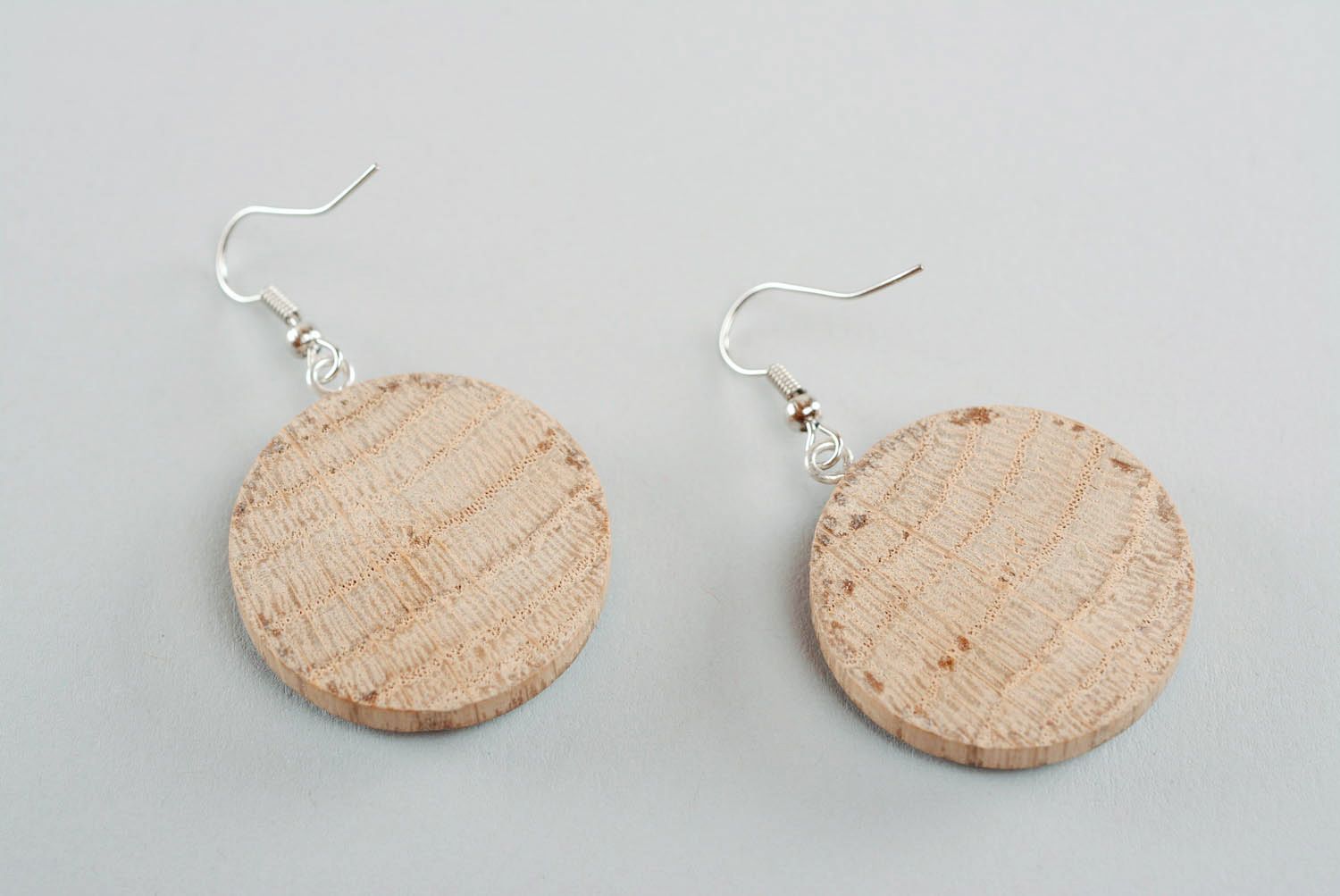 Wooden earrings Buttons titanium photo 5