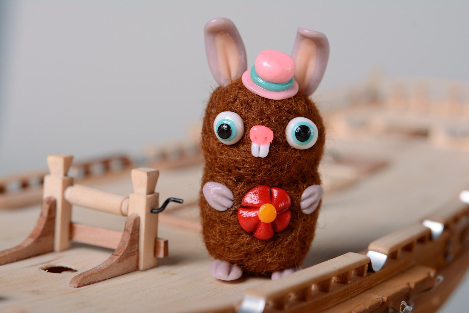 Handmade felted wool miniature toy rabbit photo 1