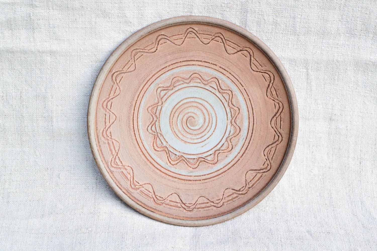 Handmade Wohn Accessoire Keramik Wandteller Küchen Deko aus Ton bemalt klein foto 3