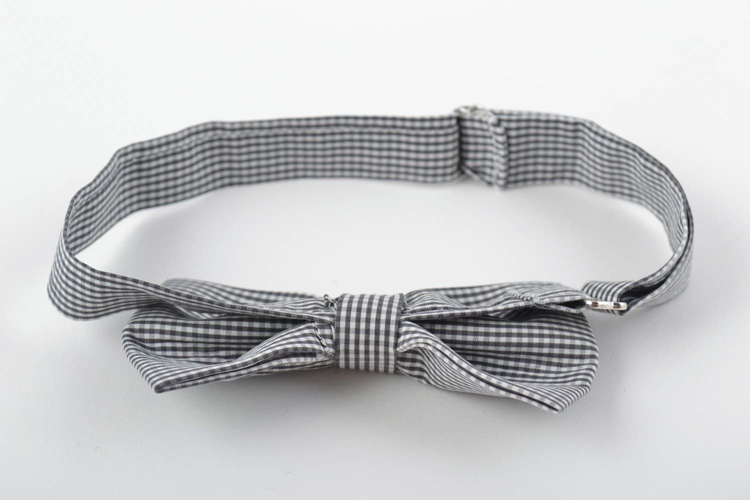 Beautiful children's handmade designer fabric bow tie checkered black and white photo 3