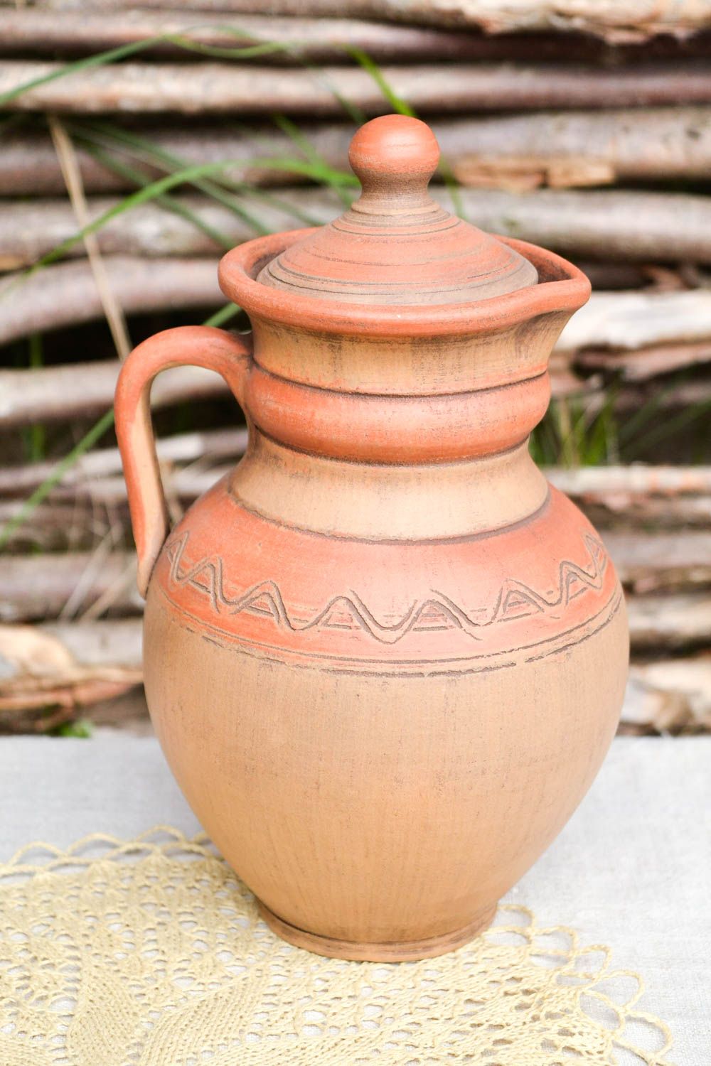 Handmade Italian style 60 oz ceramic water pitcher 10 inches, 2 lb photo 1