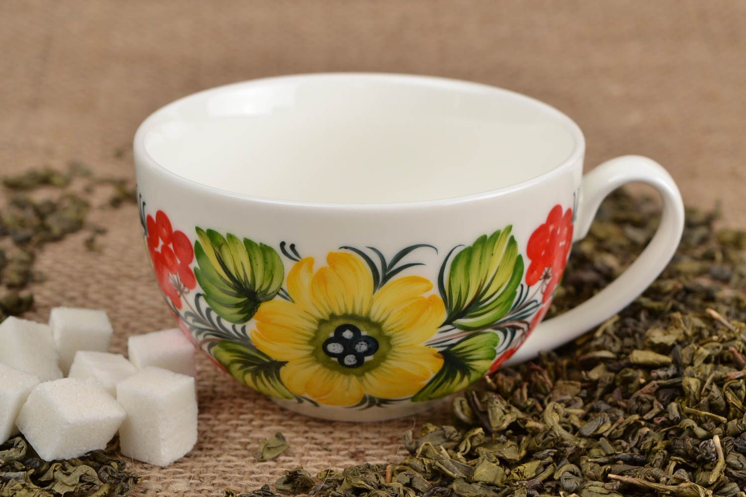Tee Tasse handgemacht Porzellan Tasse mit Bemalung 250 ml Küchen Deko schön bunt foto 1