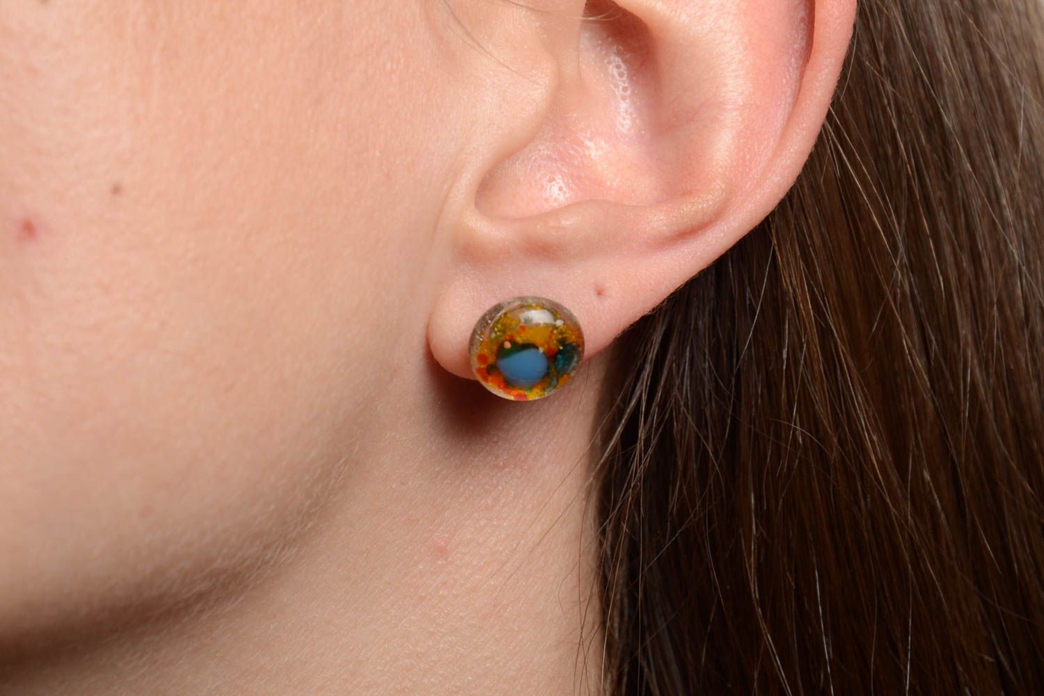 Rainbow stud earrings fusing glass handmade designer round-shaped accessory photo 2