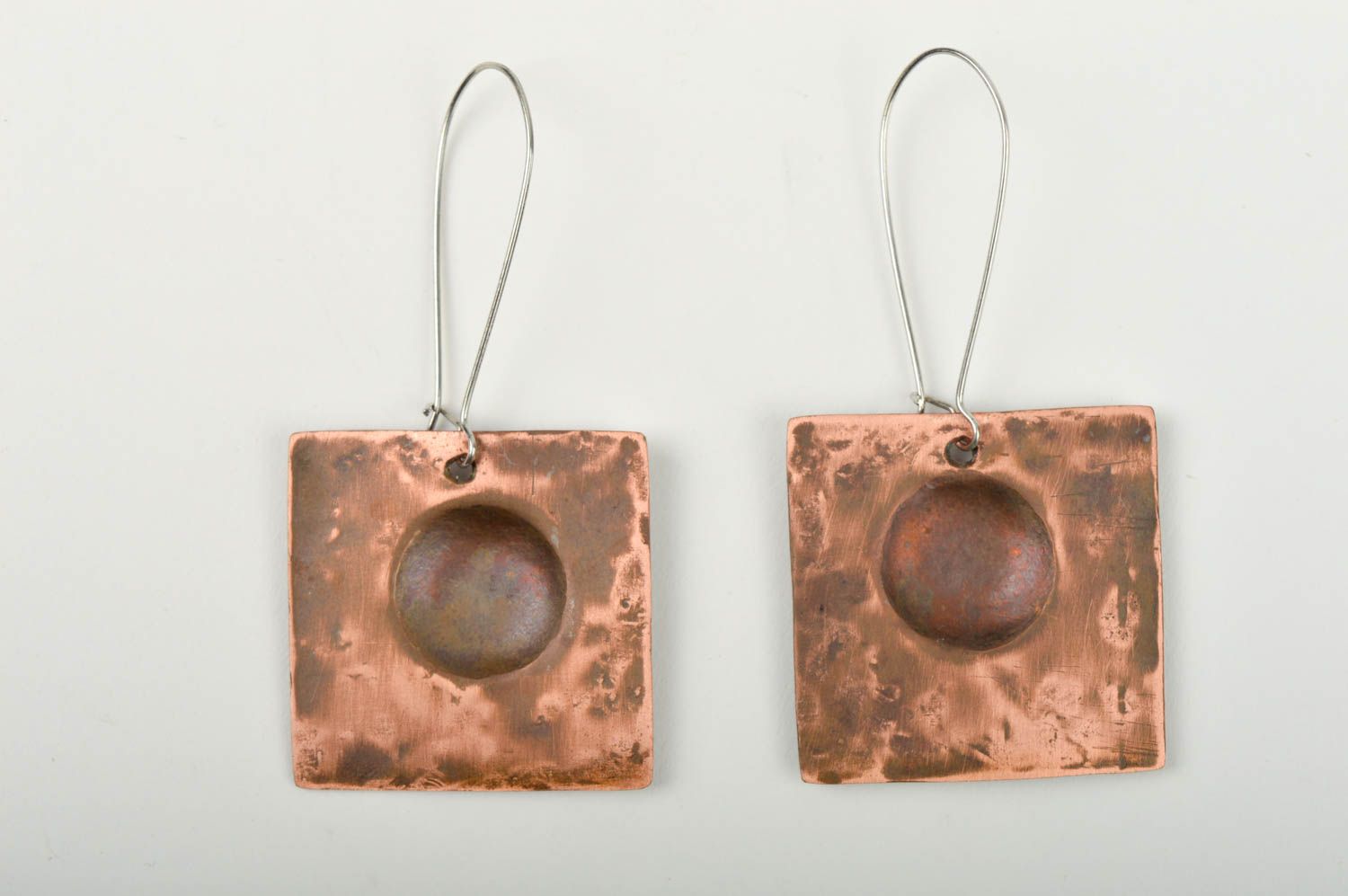 Handmade designer copper earrings square metal earrings beautiful accessory photo 4