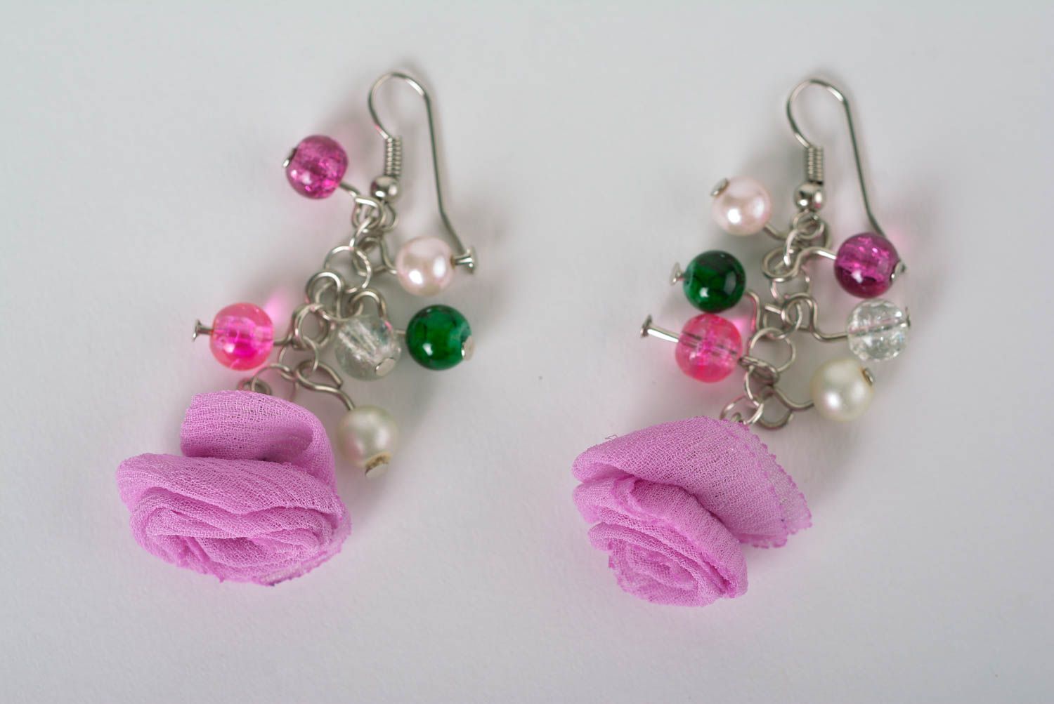 Handmade long beaded earrings stylish dangling earrings lilac accessory photo 2