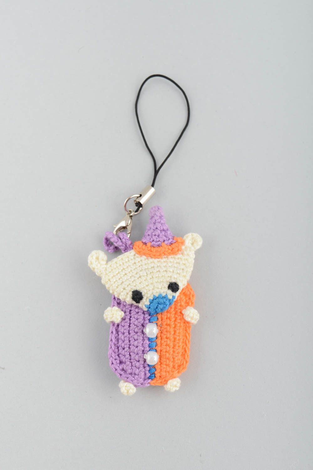 Petit porte-clés jouet ourson mou fait main multicolore en fils de coton photo 2
