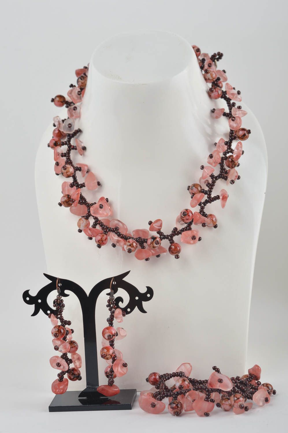 Stylish handmade jewelry set beaded earrings beaded bracelet bead necklace photo 1