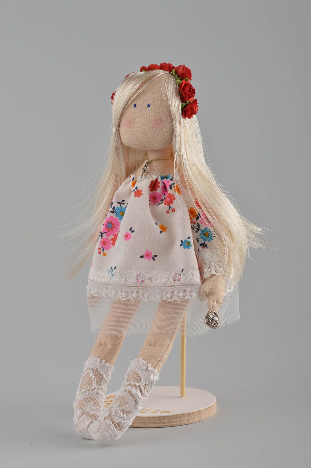 Игрушка ручной работы текстильная кукла декор для дома цветочная красивая фото 2