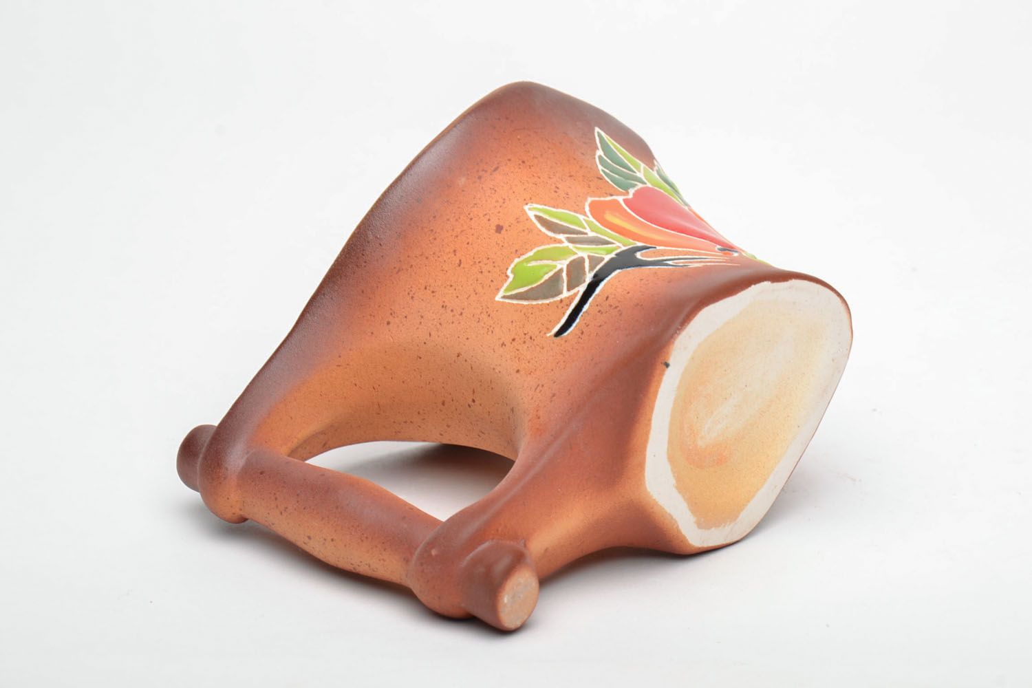 Clay glazed ceramic handmade coffee mug with handle and apple pattern 0,63 lb photo 4