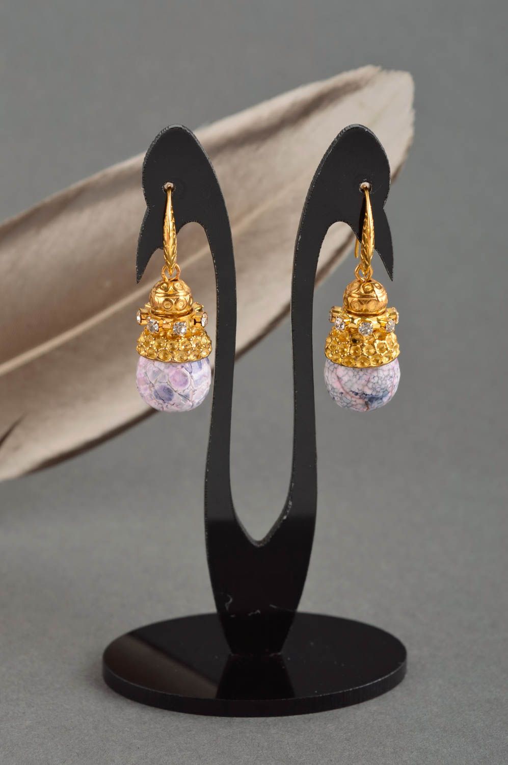 Agate jewelry handmade earrings dangling earrings designer accessories photo 1