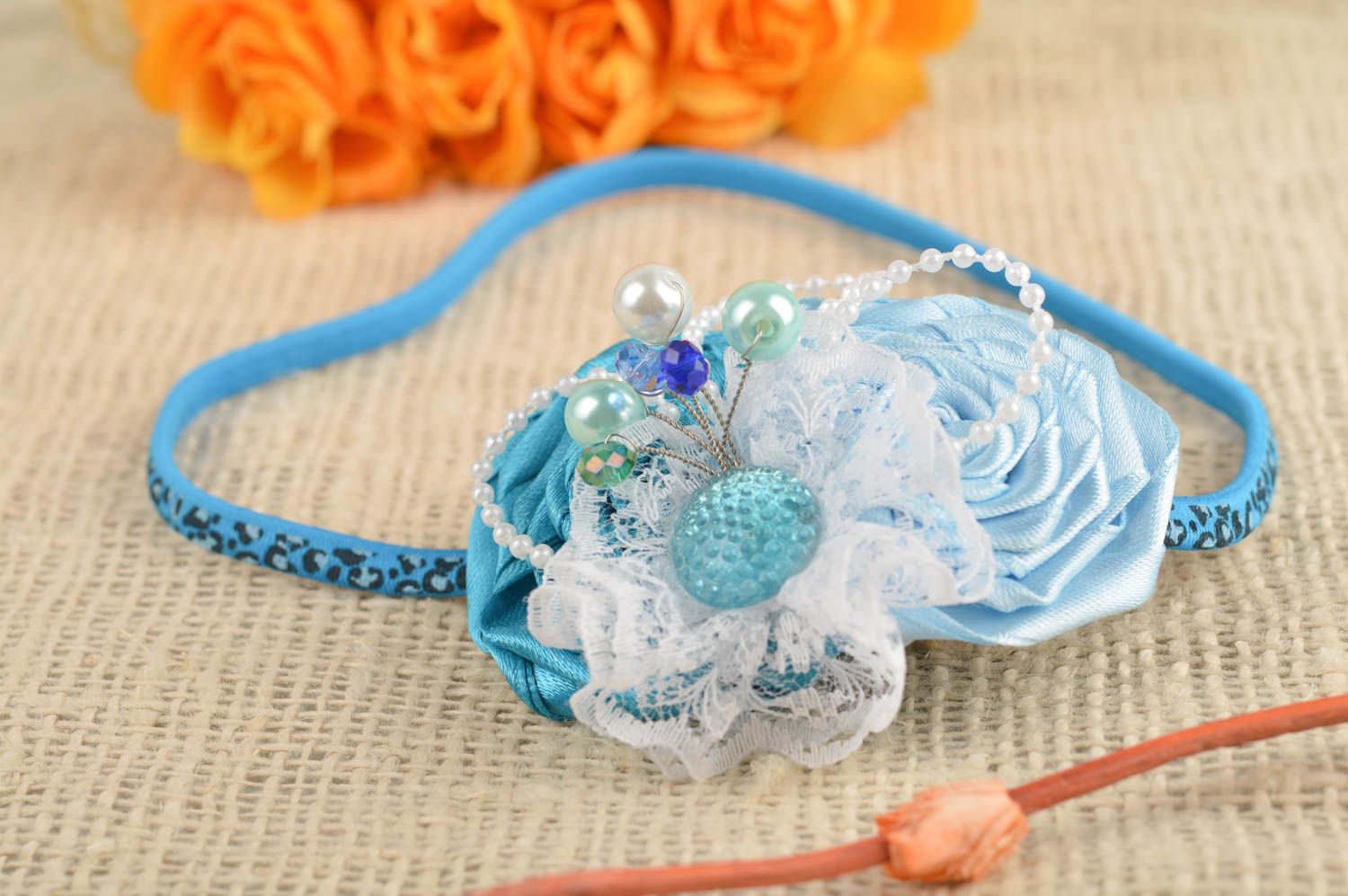 Stilvoller Haargummi handmade Schmuck schön Blumen Haargummi in Blau stilvoll foto 1