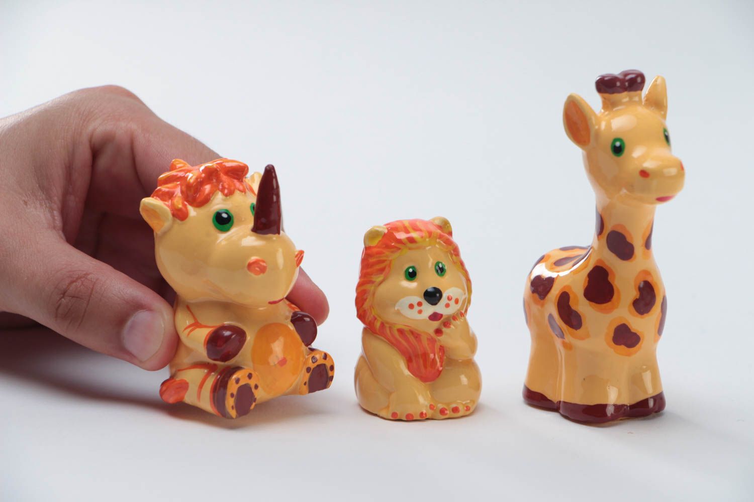 Ensemble de figurines en plâtre en forme d'animaux fait main 3 pièces décor photo 5