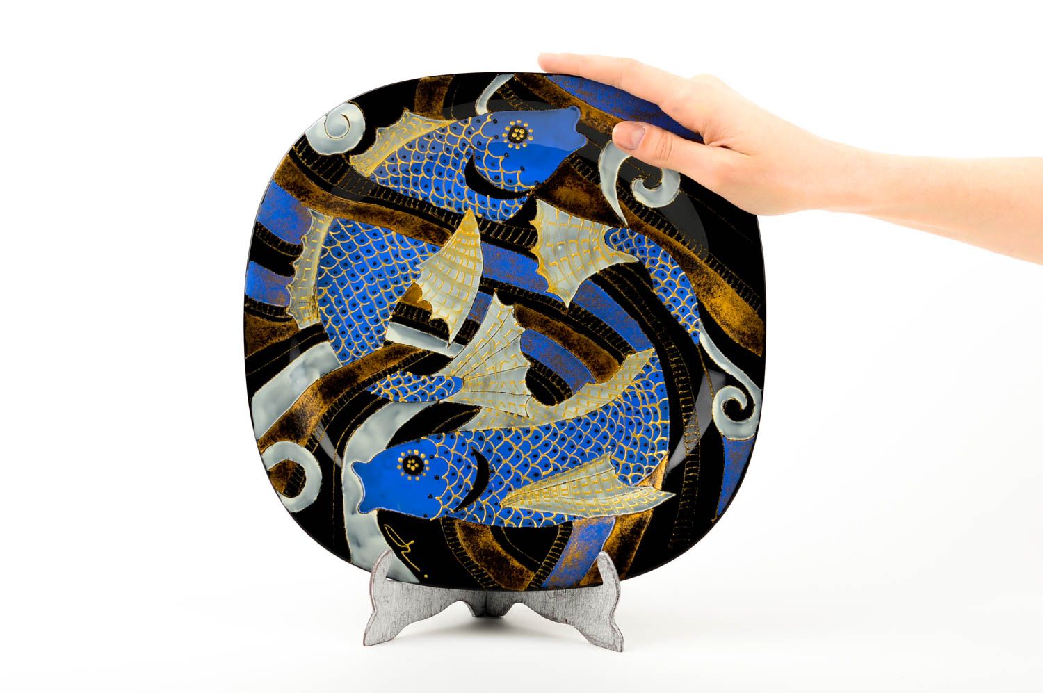Декоративная тарелка handmade красивая тарелка Рыбы подарочная тарелка фото 2