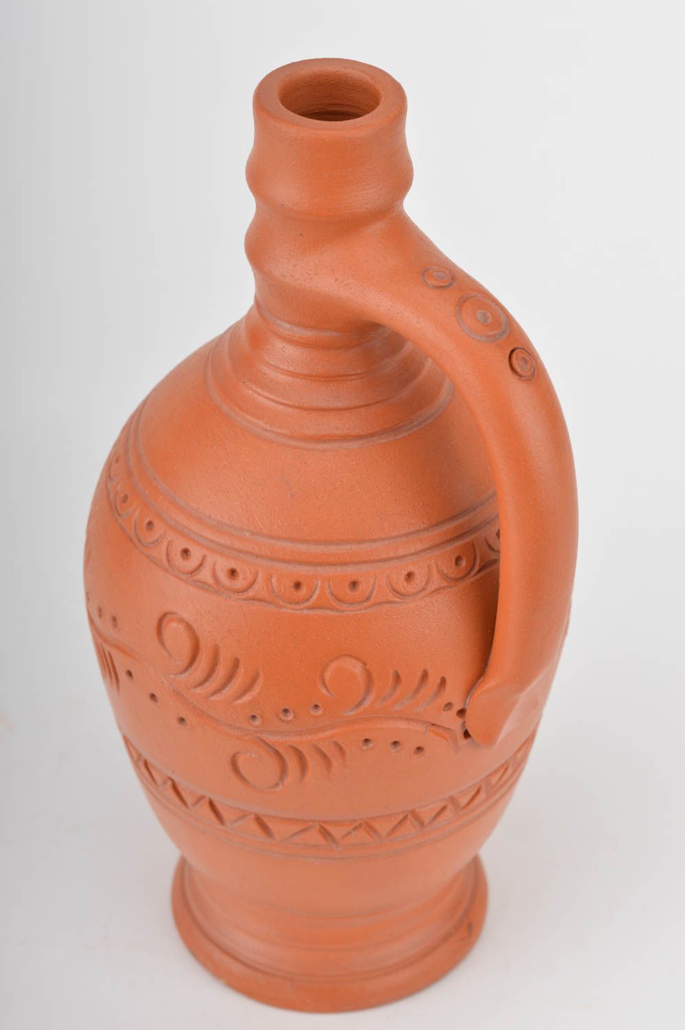 12 oz ceramic bottle shape wine carafe with handle in terracotta style 1,7 lb, 11 inches photo 5