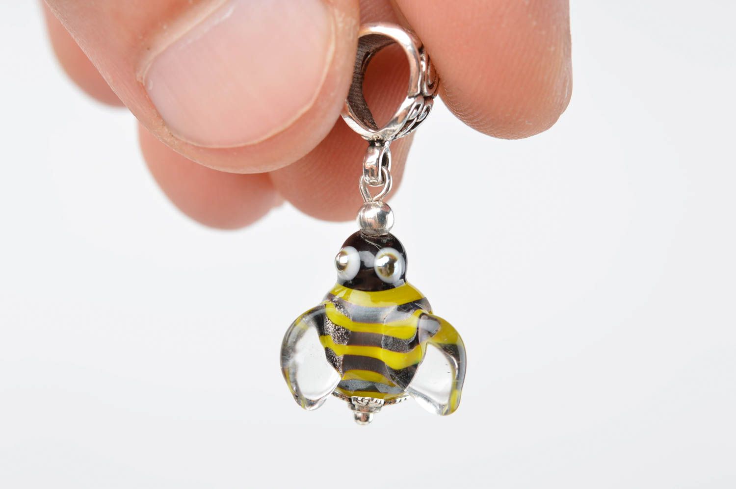 Кулон ручной работы украшения на шею стеклянный кулон лэмпворк Полосатая пчелка фото 5