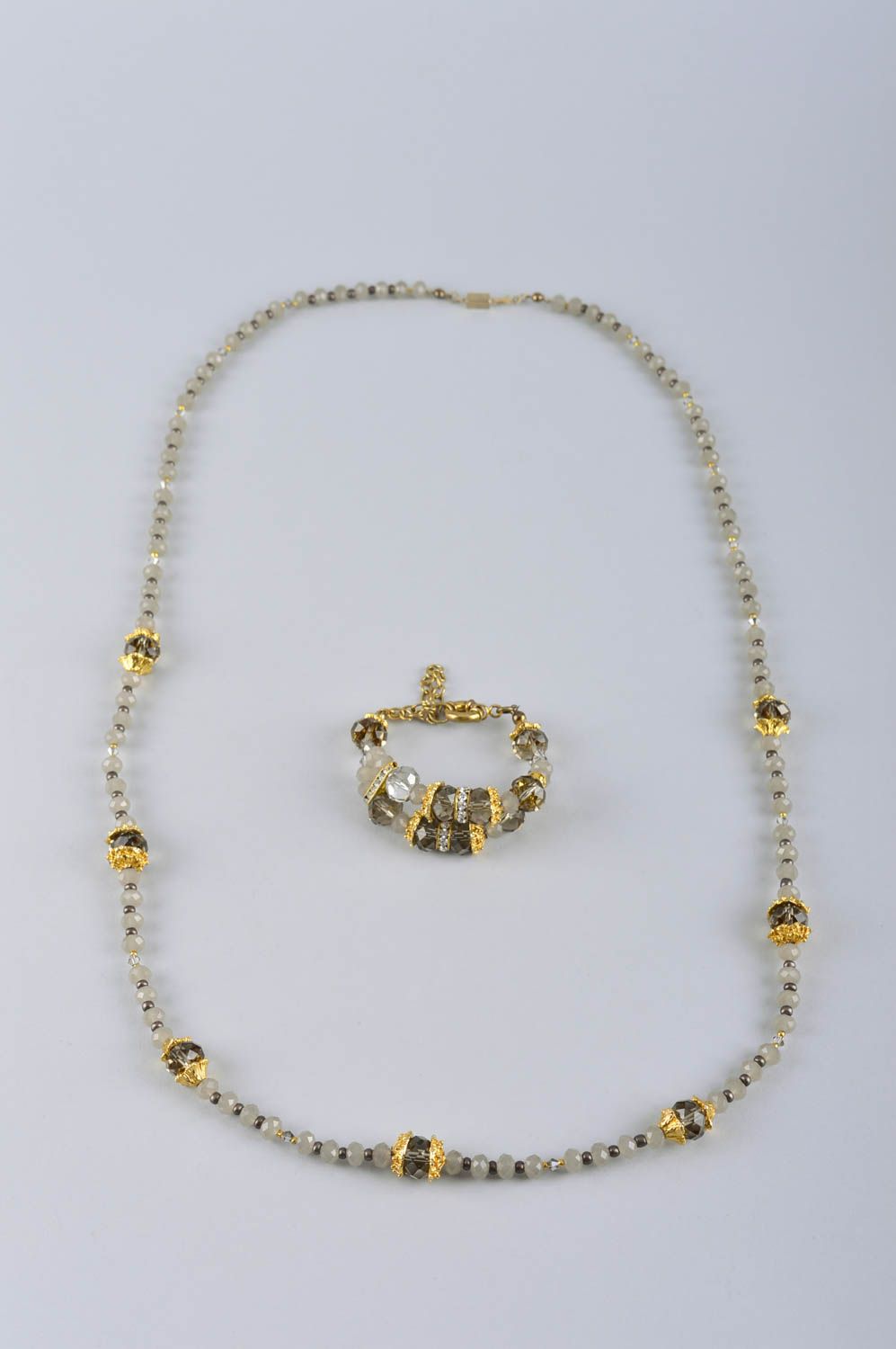 Handmade crystal beaded necklace and bracelet unique designer jewelry present photo 2